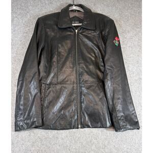 III State Leather Jacket Womens Black Full Zip Moto Biker Streetwear Medium